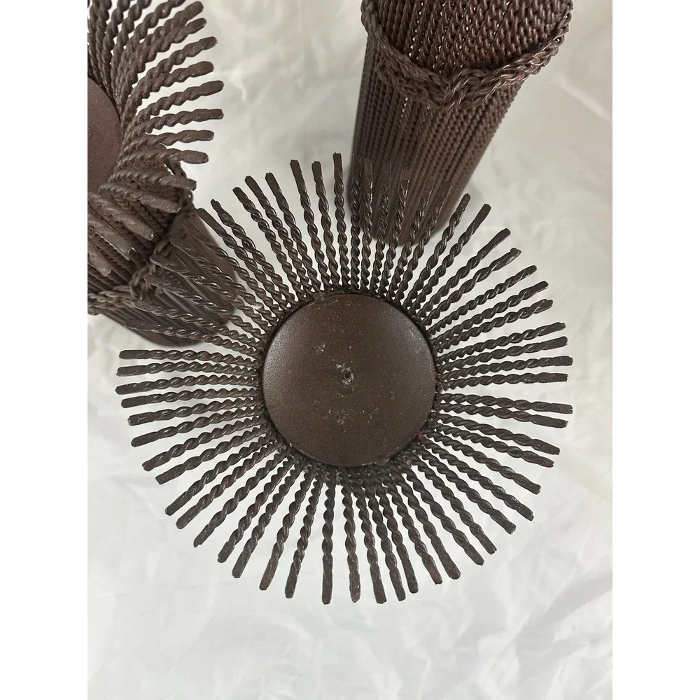 Rustic Metal Wrought Iron Pillar Candle Holder Wheat Stalk Bundles Twisted Heavy